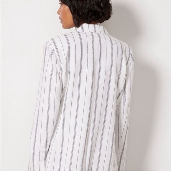 NWT Evereve Kinley Stripe Linen Blend Blazer in White and Black Stripe - Size XS - Picture 3 of 9